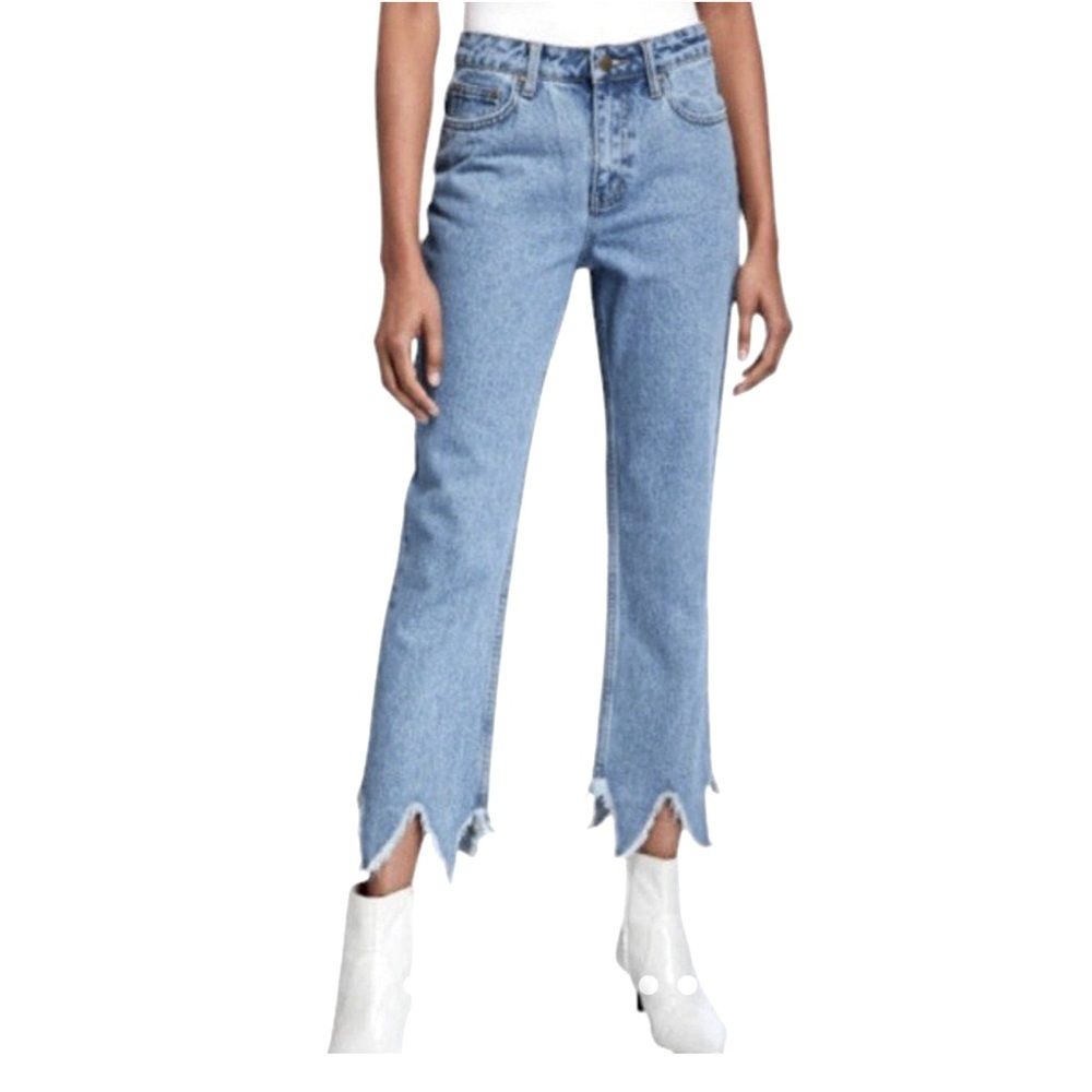NWT Anthropologie Evidnt Women's Essen Relaxed Fit Raw Hem Blue Jeans Size 28